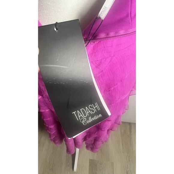 Tadashi Collection Size 12 Pink Silk Ruffles Evening Event Formal Halter Dress - Picture 11 of 14